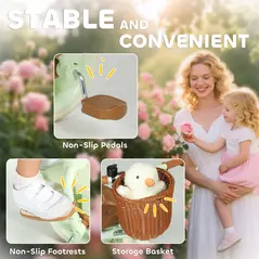 AIYAPLAY 2-In-1 Toddler Trike for 2-5 Years Old, 3 Wheel Bike with Adjustable Parent Handle, Basket for Boys and Girls, Green - 6