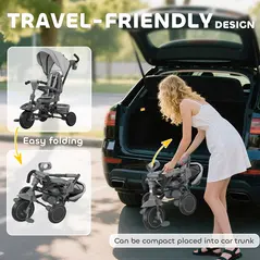 AIYAPLAY 6 in 1 Foldable Kids Trike with Adjustable Parent Handle & Canopy for Ages 1-5, Grey - 8