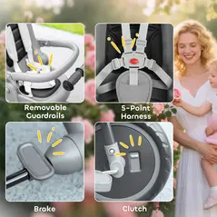 AIYAPLAY 6 in 1 Foldable Kids Trike with Adjustable Parent Handle & Canopy for Ages 1-5, Grey - 7