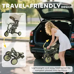 AIYAPLAY 5 in 1 Kids Trike with Adjustable Backrest, Toddler Tricycle with Push Handlebar, Adjustable Backrest, Dark Green - 8