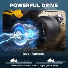 AIYAPLAY 12V Kids Electric Ride On Car with 3 Wheeler, MP3 Player, Horn, 2 Speeds, LED Lights for Boys & Girls Ages 3-8, Yellow - 4