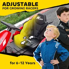 AIYAPLAY 24V Electric Go Kart, Drift Kart with Adjustable Seat, Slow Start, 5-Point Harness, Music, Horn, for 6-12 Years, Red - 7