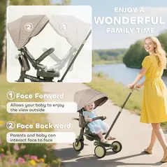 AIYAPLAY 5 in 1 Kids Trike with Adjustable Backrest, Toddler Tricycle with Push Handlebar, Adjustable Backrest, Dark Green - 6