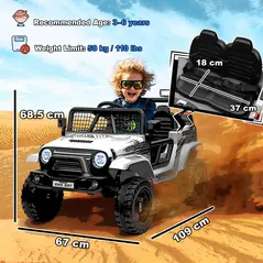 AIYAPLAY 12V Battery Powered Kids Ride-On Car, Electric Truck w/ Spring Suspension, Remote, Music, Horn, Lights, White - 3