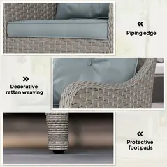 Outsunny Rattan Garden Chairs Set of 2, Outdoor Rattan Chairs with Cushions, Armrests and High Back, PE Wicker Garden Armchair with Steel Frame for Balcony, Porch, Light Grey - 6