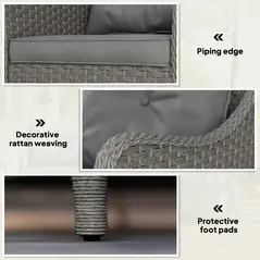 Outsunny Rattan Garden Chairs Set of 2, Outdoor Rattan Chairs with Cushions, Armrests and High Back, PE Wicker Garden Armchair with Steel Frame for Balcony, Porch, Dark Grey - 6