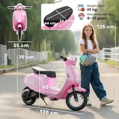 AIYAPLAY 24V Kids Electric Motorbike, Ride on Motorcycle with Manual Throttle, Brakes and LED Lights for Ages 8-12 Years, Pink - 3