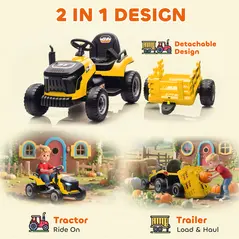 AIYAPLAY 12V Ride on Tractor and Trailer with Remote Control, Music, Shifter, Start-Up Sound, for Kids Ages 3-8 Years, Yellow - 5