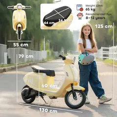 AIYAPLAY 24V Kids Electric Motorbike, Ride on Motorcycle with Manual Throttle, Brakes and LED Lights for Ages 8-12 Years, Beige - 3