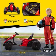 AIYAPLAY 24V Electric Go Kart, Drift Kart with Adjustable Seat, Slow Start, 5-Point Harness, Music, Horn, for 6-12 Years, Red - 3