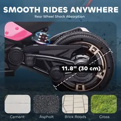 AIYAPLAY 12V Kids Electric Ride On Car with 3 Wheeler, MP3 Player, Horn, 2 Speeds, LED Lights for Boys & Girls Ages 3-8, Pink - 6