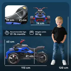 AIYAPLAY 12V Kids Electric Ride On Car with 3 Wheeler, MP3 Player, Horn, 2 Speeds, LED Lights for Boys & Girls Ages 3-8, Blue - 3