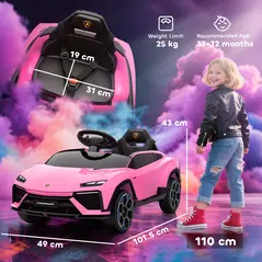 AIYAPLAY 12V Licensed Lamborghini Electric Cars for Kids, Ride On Car with Remote Control for 3-6 Years Old, Pink - 3