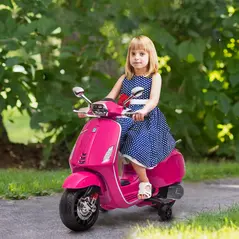 AIYAPLAY 12V Vespa Licensed Kids Electric Motorbike w/ Music, Headlights, FM Radio, for 3-6 Years - Pink - 2