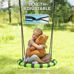 AIYAPLAY 60cm Diameter Kid Nest Swing Seat with Height Adjustable Ropes, for Outdoor, Indoor, Black/Green - 5