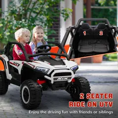 AIYAPLAY 2 Seater 24V 7AH Ride on Truck, Battery Powered Electric Ride On Car w/ Remote, Suspension, 3 Speeds, White - 4