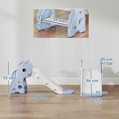 AIYAPLAY 3 in 1 Kids Slide with Climber, Basketball Hoop and Ball, Giraffe Shape Climber Slide for Indoor Kids Age 1-3, Blue - 3