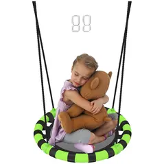 AIYAPLAY 60cm Diameter Kid Nest Swing Seat with Height Adjustable Ropes, for Outdoor, Indoor, Black/Green - 1