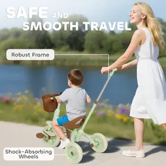 AIYAPLAY 2-In-1 Toddler Trike for 2-5 Years Old, 3 Wheel Bike with Adjustable Parent Handle, Basket for Boys and Girls, Green - 7