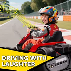 AIYAPLAY 24V Electric Go Kart, Drift Kart with Adjustable Seat, Slow Start, 5-Point Harness, Music, Horn, for 6-12 Years, Red - 9