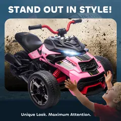 AIYAPLAY 12V Kids Electric Ride On Car with 3 Wheeler, MP3 Player, Horn, 2 Speeds, LED Lights for Boys & Girls Ages 3-8, Pink - 7