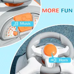 AIYAPLAY 3 in 1 Ride on Push Car, Cartoon Robot Theme Foot to Floor Slider w/ Handle Light Music Horn, Storage - White - 7