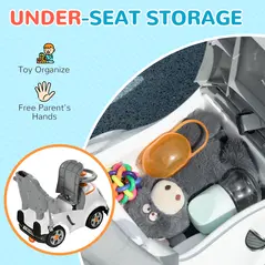 AIYAPLAY 3 in 1 Ride on Push Car, Cartoon Robot Theme Foot to Floor Slider w/ Handle Light Music Horn, Storage - White - 8