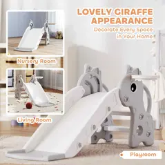 AIYAPLAY 3 in 1 Kids Slide with Climber, Basketball Hoop and Ball, Giraffe Shape Climber Slide for Indoor Kids Age 1-3, Grey - 5