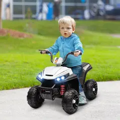 AIYAPLAY 12V Kids Electric Quad Bike w/ Spring Suspension System, Forward, Backward, LED Light, Music, MP3, White - 2
