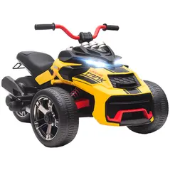 AIYAPLAY 12V Kids Electric Ride On Car with 3 Wheeler, MP3 Player, Horn, 2 Speeds, LED Lights for Boys & Girls Ages 3-8, Yellow - 1