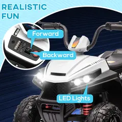 AIYAPLAY 12V Kids Electric Quad Bike w/ Spring Suspension System, Forward, Backward, LED Light, Music, MP3, White - 5