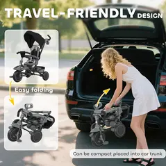 AIYAPLAY 6 in 1 Foldable Kids Trike with Adjustable Parent Handle & Canopy for Ages 1-5, Black - 8