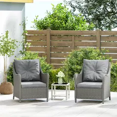 Outsunny Rattan Garden Chairs Set of 2, Outdoor Rattan Chairs with Cushions, Armrests and High Back, PE Wicker Garden Armchair with Steel Frame for Balcony, Porch, Dark Grey - 8