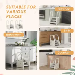 AIYAPLAY Adjustable 3 Step Toddler Tower with Handles, Non-slip Surface and Foot Pads, Grey - 7