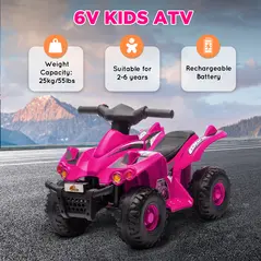 AIYAPLAY 6V Kids Electric Quad Bike w/ Music, Forward Function, for 2-6 Years, Pink - 7