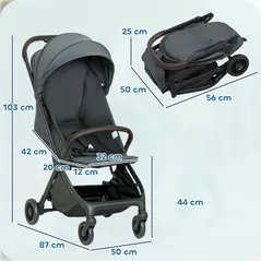 AIYAPLAY Foldable Baby Stroller with Adjustable Seat, 5-Point Harness, Canopy, Basket, 6.3kg Lightweight & Compact, Dark Grey - 3