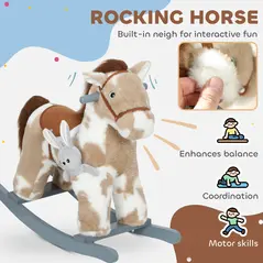 AIYAPLAY Baby Rocking Horse, Plush Animal Rocker with Realistic Sound and Toy, Rocking Toy Chair for Kids Aged 2-5, Brown - 4