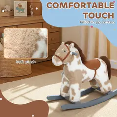 AIYAPLAY Baby Rocking Horse, Plush Animal Rocker with Realistic Sound and Toy, Rocking Toy Chair for Kids Aged 2-5, Brown - 6