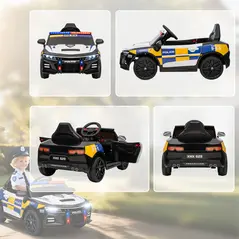 AIYAPLAY Kids Electric Ride on Police Car with Remote Control, Music, Horn, Siren Flashing Lights for 3-5 Years Old, Multicolour - 8