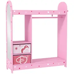 AIYAPLAY Kids Clothes Rail, Kids Wardrobe with Mirror, Shelves, Fabric Storage and Hooks for Bedroom, Nursery, Pink - 1