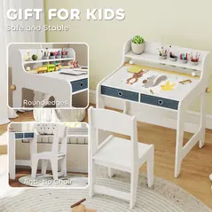 AIYAPLAY Art Table and Chair Set for children, Kids Art Desk and Chair Set with Storage Shelf and Drawers - 7