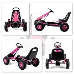 AIYAPLAY Kids Pedal Go Kart with Adjustable Seat, EVA Tyres, Manual Clutch, Brake, Go Kart for Kids 3-8 Years, Pink - 9