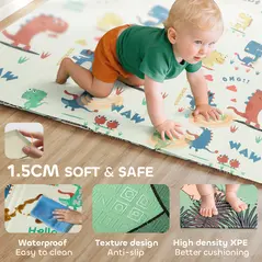 AIYAPLAY Baby Play Mat, Double Sideded Foldable Kids Crawling Mat, Reversible & Waterproof, Dinosaur - 6