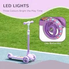 AIYAPLAY Kids 3 Wheel Scooter for 2-6 Years Old w/ Adjustable Height, LED Light, TPE Handlebar, Purple - 6