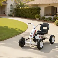 AIYAPLAY Kids Pedal Go Kart with Steel Frame, Sporty Design, for Ages 2-5 Years, White - 7