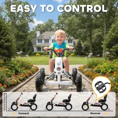 AIYAPLAY Kids Pedal Go Kart with Steel Frame, Sporty Design, for Ages 2-5 Years, White - 5