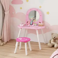 AIYAPLAY Kids Dressing Table with Mirror and Stool, Girls Vanity Set for Kids Room, Bedroom, Nursery, for Ages 3–6 Years, Pink - 8