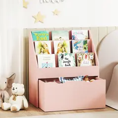 AIYAPLAY Bookcase for Kids with Shelves, Drawer, Bookcase for Bedroom, Playroom, Pink - 9