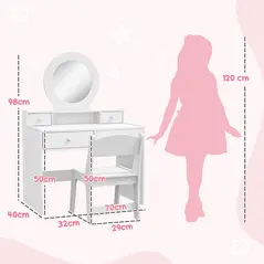 AIYAPLAY Kids Dressing Table Set Kids Make up Table with Stool and Mirror, Storage Drawers, Gift for Aged 3-8 - 3