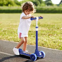 AIYAPLAY Kids 3 Wheel Scooter for 2-6 Years Old w/ Adjustable Height, LED Light, TPE Handlebar, Blue - 2